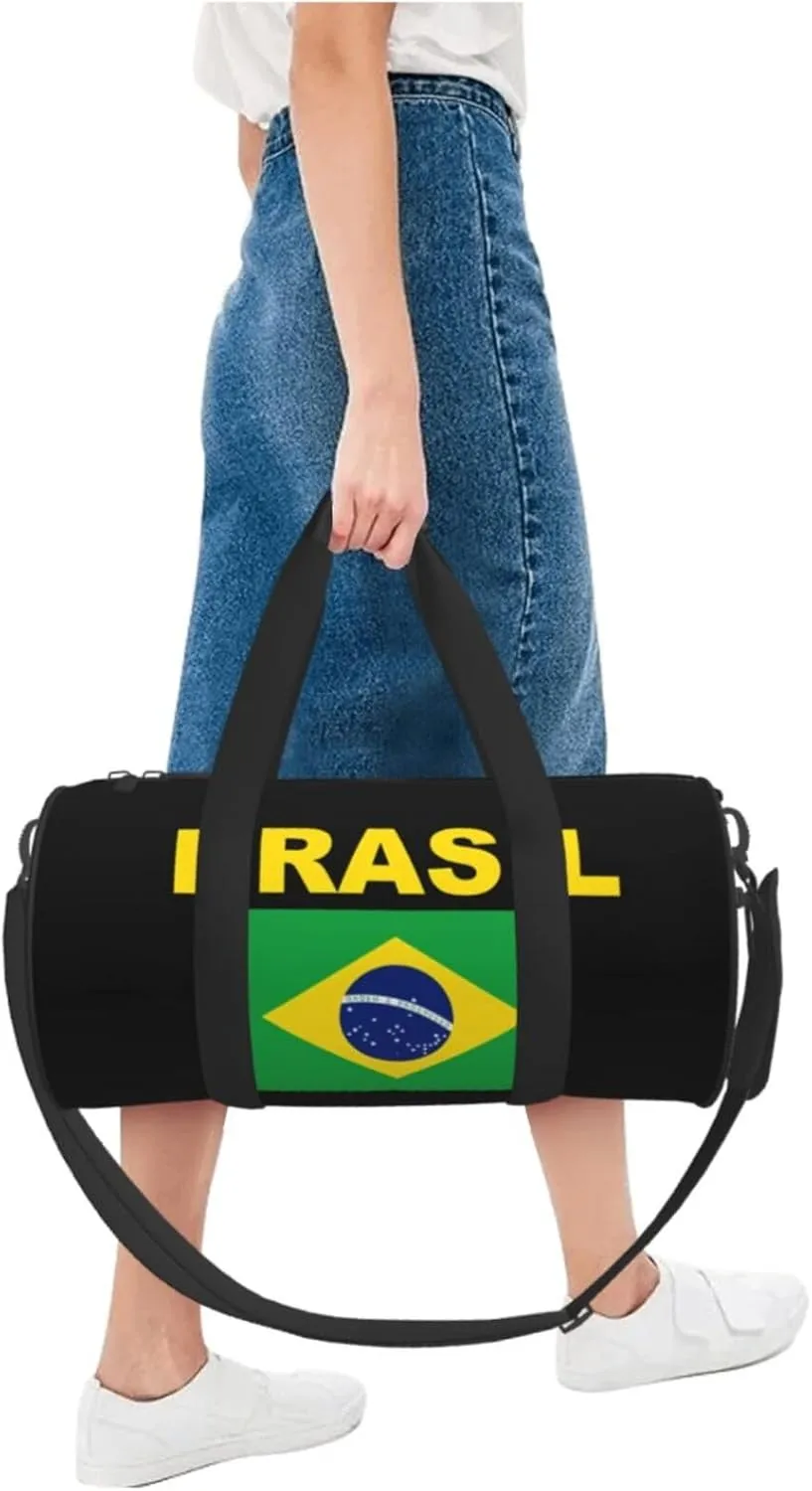 Brazil Brazilian Flags Round Travel Duffel Bag Large Capacity Gym Sports Bags for Hiking Vacation Trips