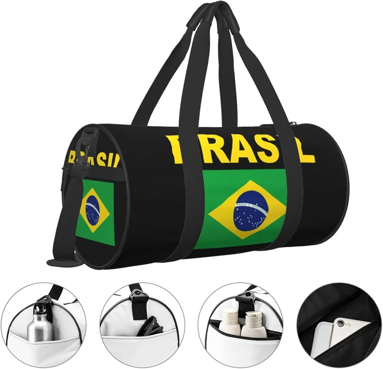 Brazil Brazilian Flags Round Travel Duffel Bag Large Capacity Gym Sports Bags for Hiking Vacation Trips