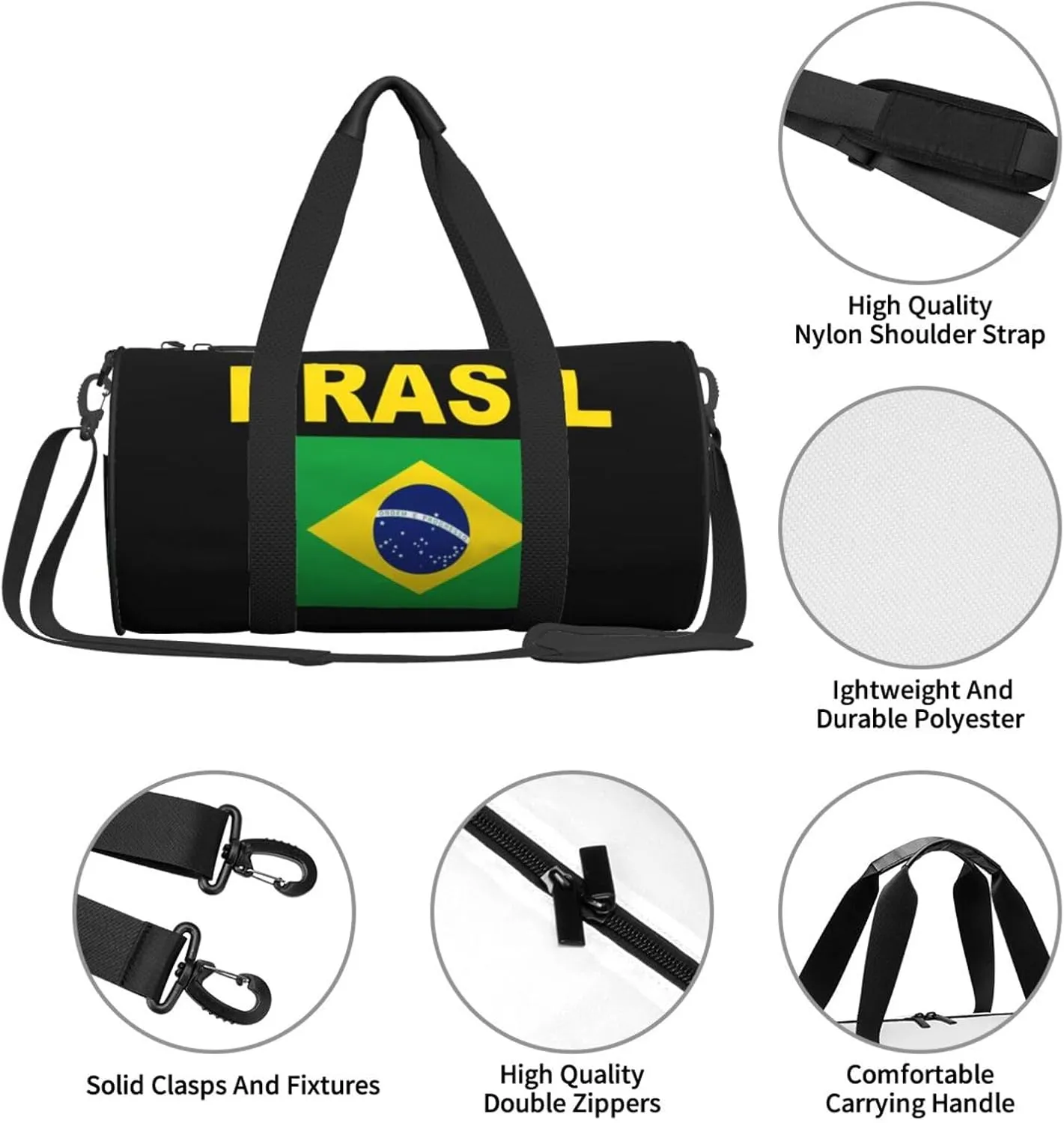 Brazil Brazilian Flags Round Travel Duffel Bag Large Capacity Gym Sports Bags for Hiking Vacation Trips