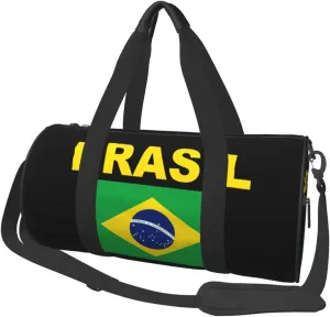 Brazil Brazilian Flags Round Travel Duffel Bag Large Capacity Gym Sports Bags for Hiking Vacation Trips
