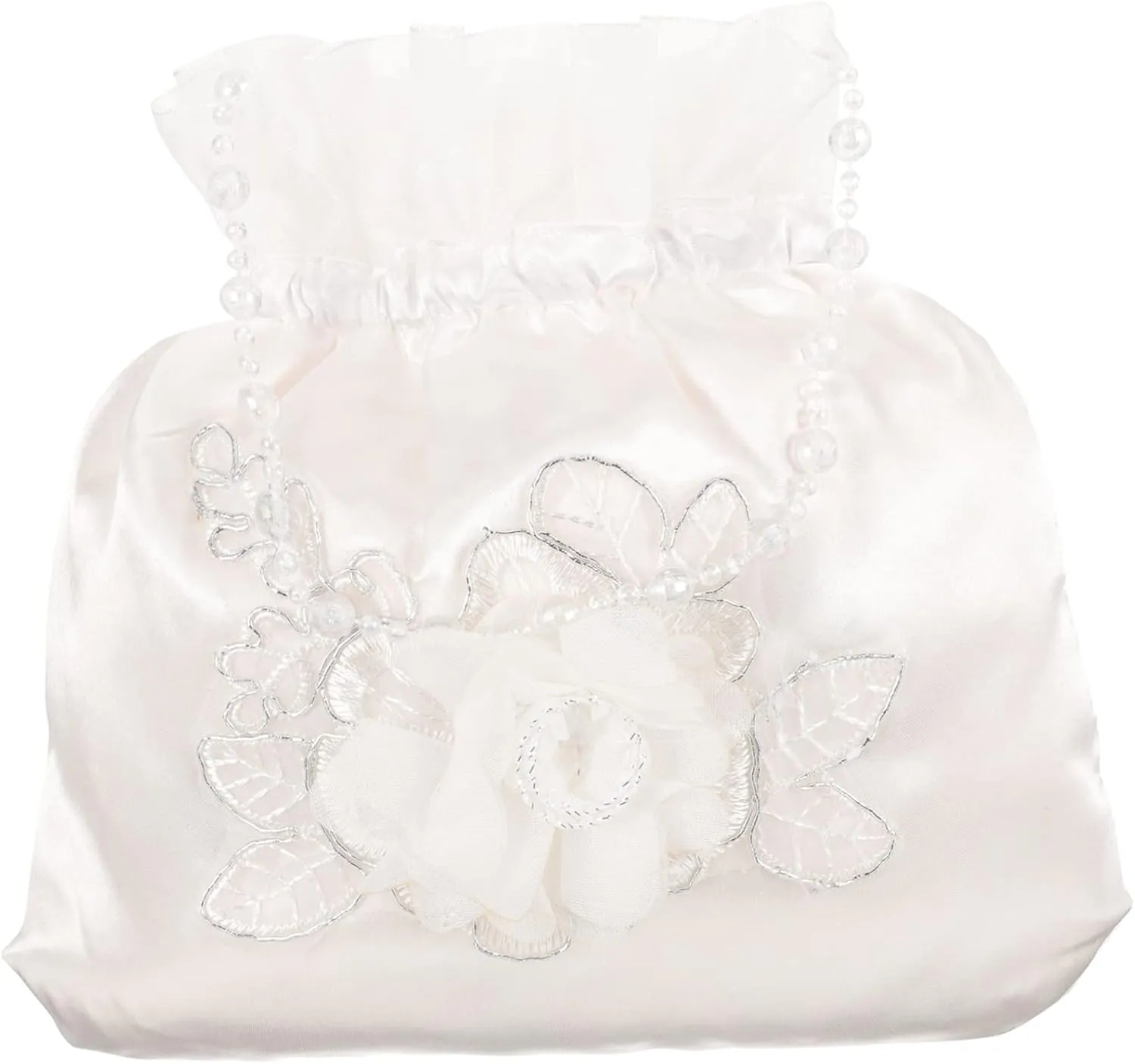 Bridal Bridesmaid Flower Decorated Drawstring Handbag Elegant Satin Bag for Wedding Ceremony Petal Basket for Bridal Shower Floral Clutch Purse for Special Occasions