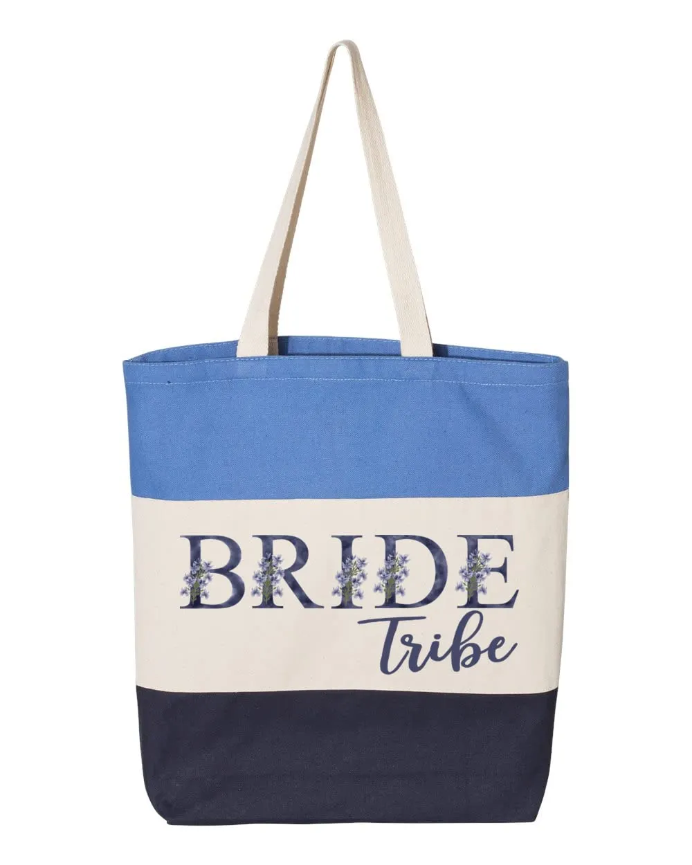 Bride Tribe Tote Bag, Bride Tribe Gifts, Bachelorette Gift, Bridesmaid Proposal Tote, Bridal Shower, Bridesmaid Gifts,Maid of Honor Gift Bag (15"L x 15"H x 3"D, Tri-Color Blue)