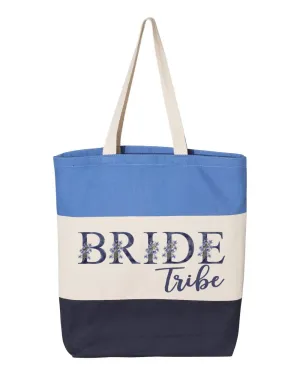 Bride Tribe Tote Bag, Bride Tribe Gifts, Bachelorette Gift, Bridesmaid Proposal Tote, Bridal Shower, Bridesmaid Gifts,Maid of Honor Gift Bag (15"L x 15"H x 3"D, Tri-Color Blue)