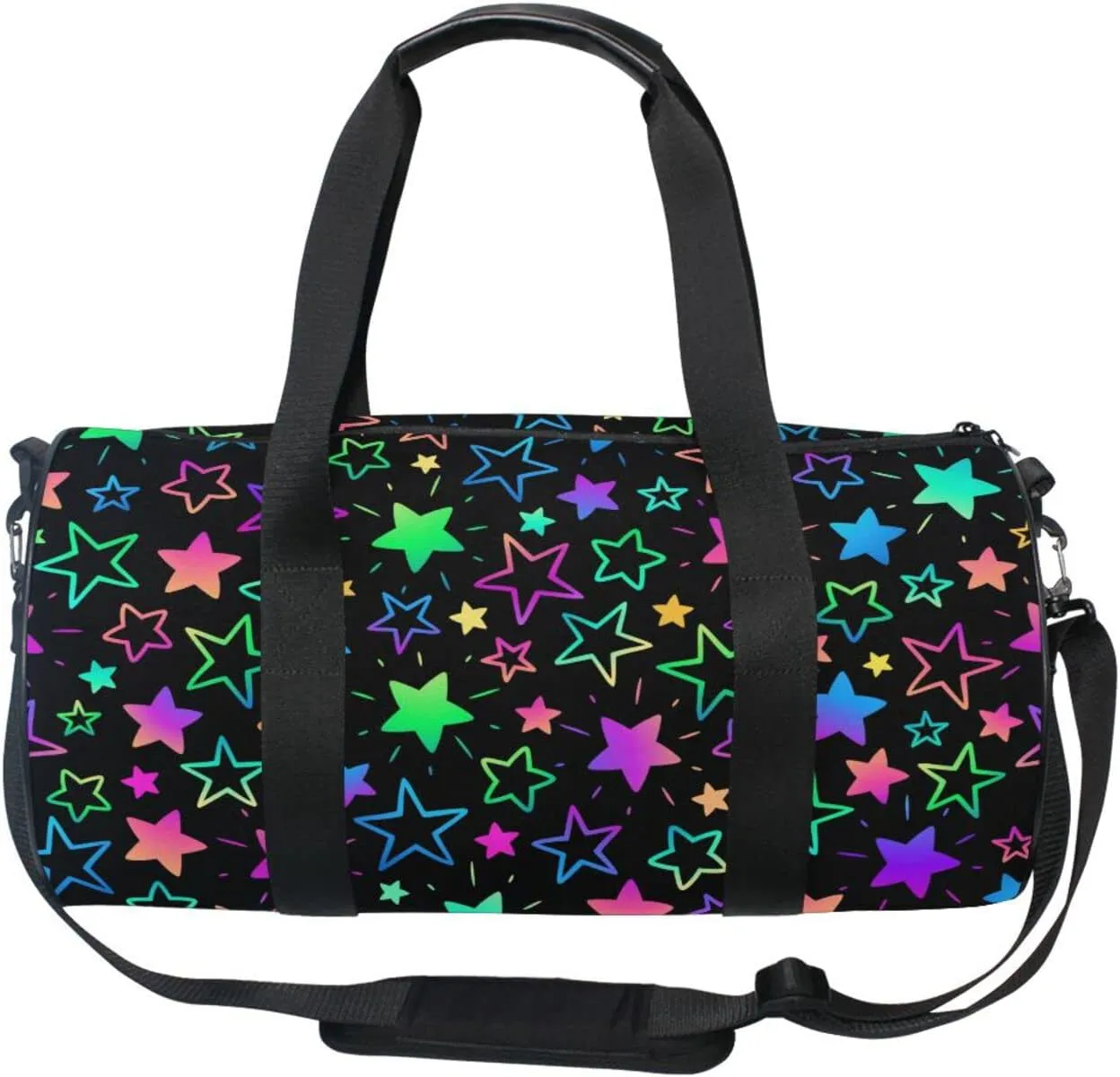 Bright Neon Stars Round Duffel Sports Bag Lightweight with Inner Pocket Gym Bag for Men Women Duffle Bag for Travel Sports