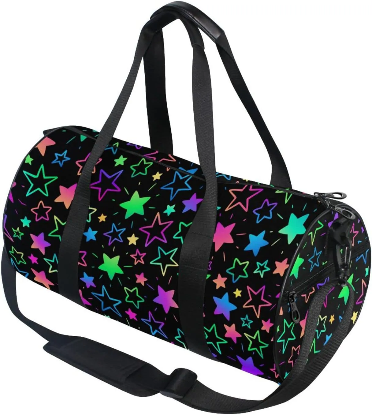 Bright Neon Stars Round Duffel Sports Bag Lightweight with Inner Pocket Gym Bag for Men Women Duffle Bag for Travel Sports