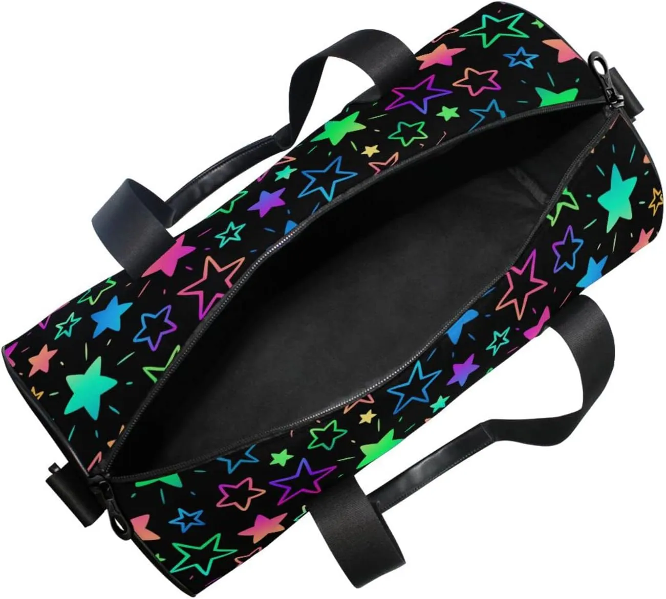 Bright Neon Stars Round Duffel Sports Bag Lightweight with Inner Pocket Gym Bag for Men Women Duffle Bag for Travel Sports