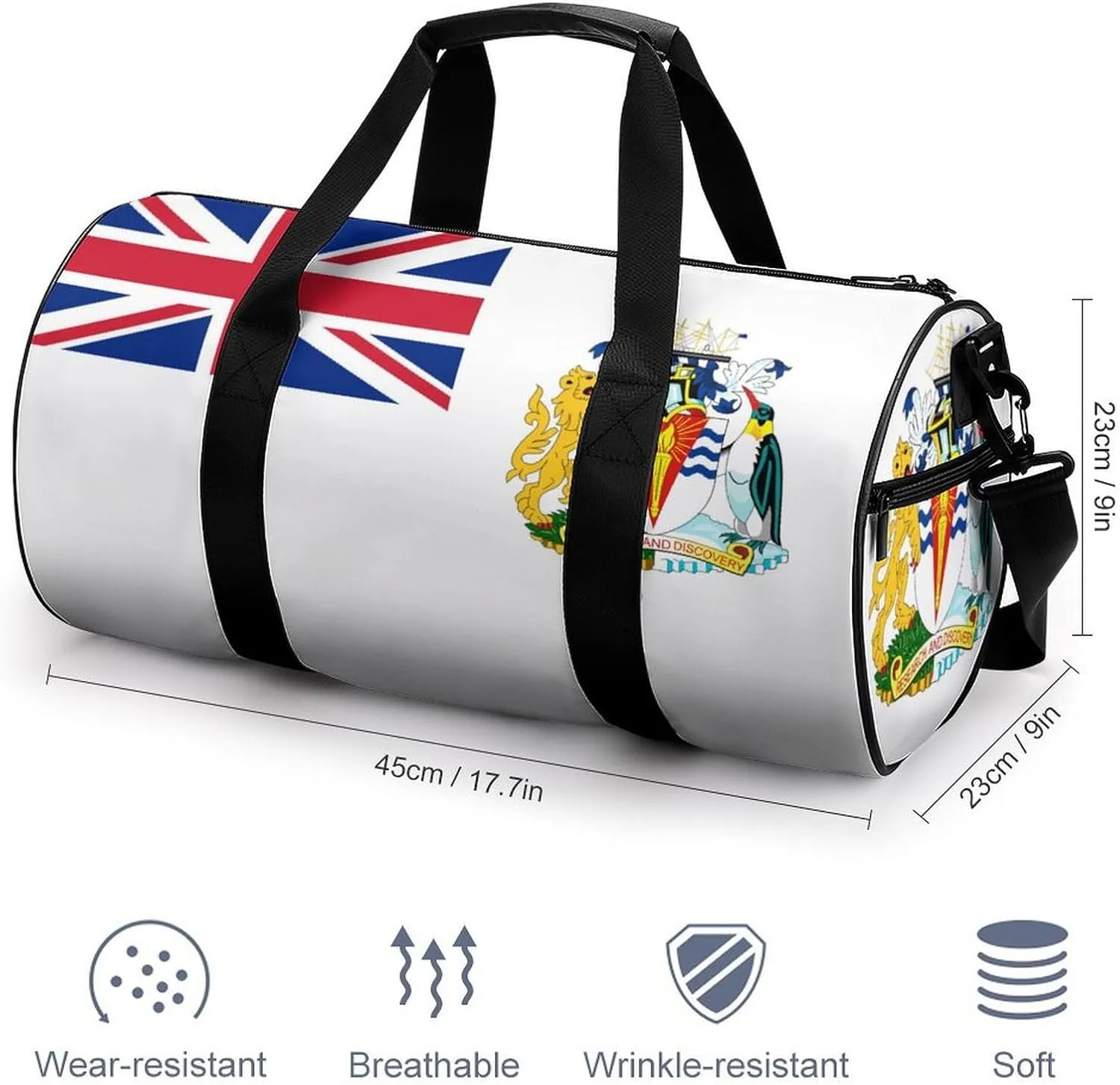 British Antarctic Territory Flag Large Gym Duffel Bag Dry Wet Separation for Men Women Travel Workout