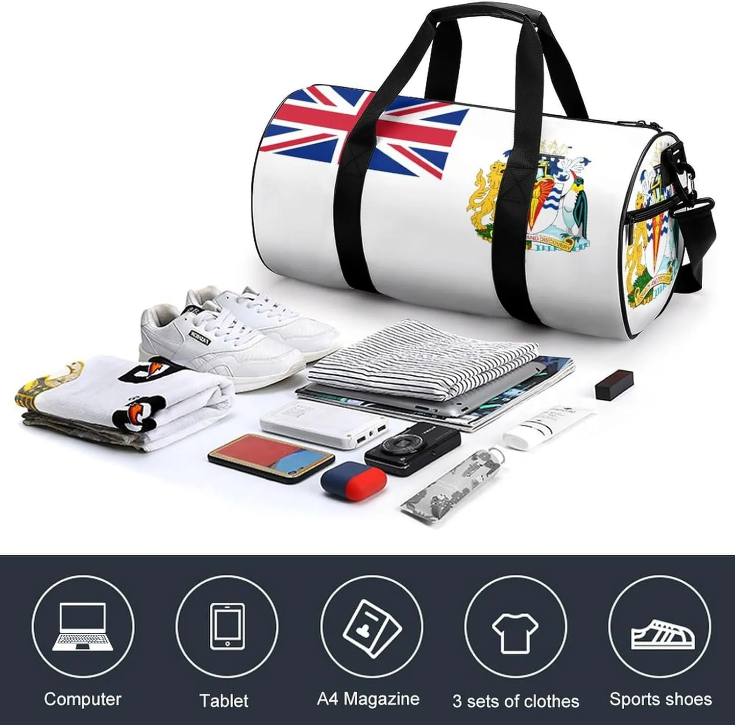 British Antarctic Territory Flag Large Gym Duffel Bag Dry Wet Separation for Men Women Travel Workout