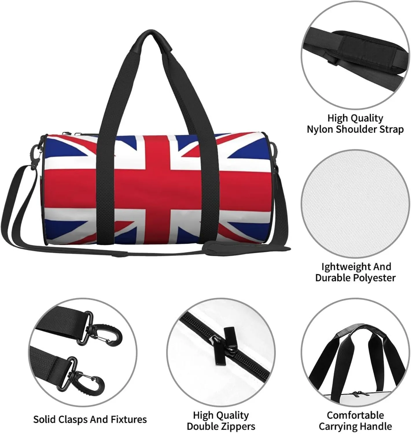 British England UK Union Jack Flag Round Travel Duffel Bag Large Capacity Gym Sports Bags for Hiking Vacation Trips