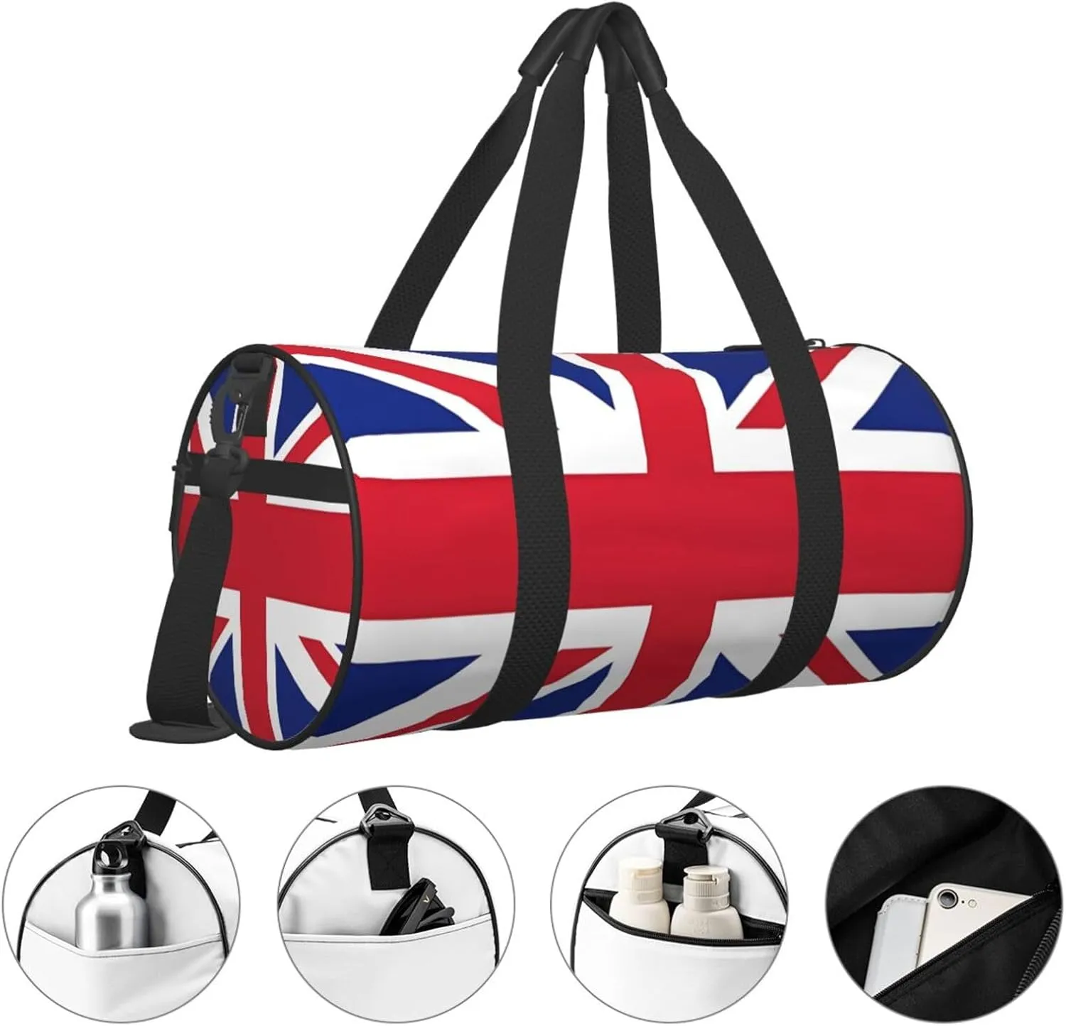 British England UK Union Jack Flag Round Travel Duffel Bag Large Capacity Gym Sports Bags for Hiking Vacation Trips
