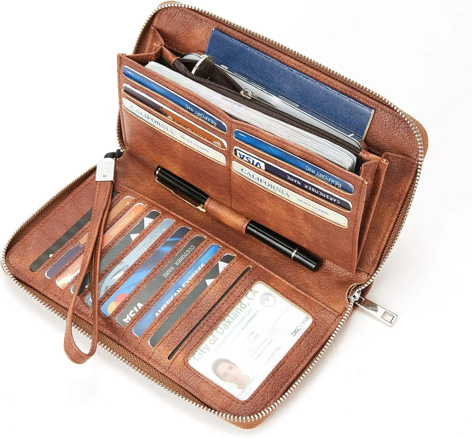 BROMEN Womens Wallet RFID Blocking Large Capacity Wristlet Phone Holder Zip Around Leather Clutch Purse Retro Brown