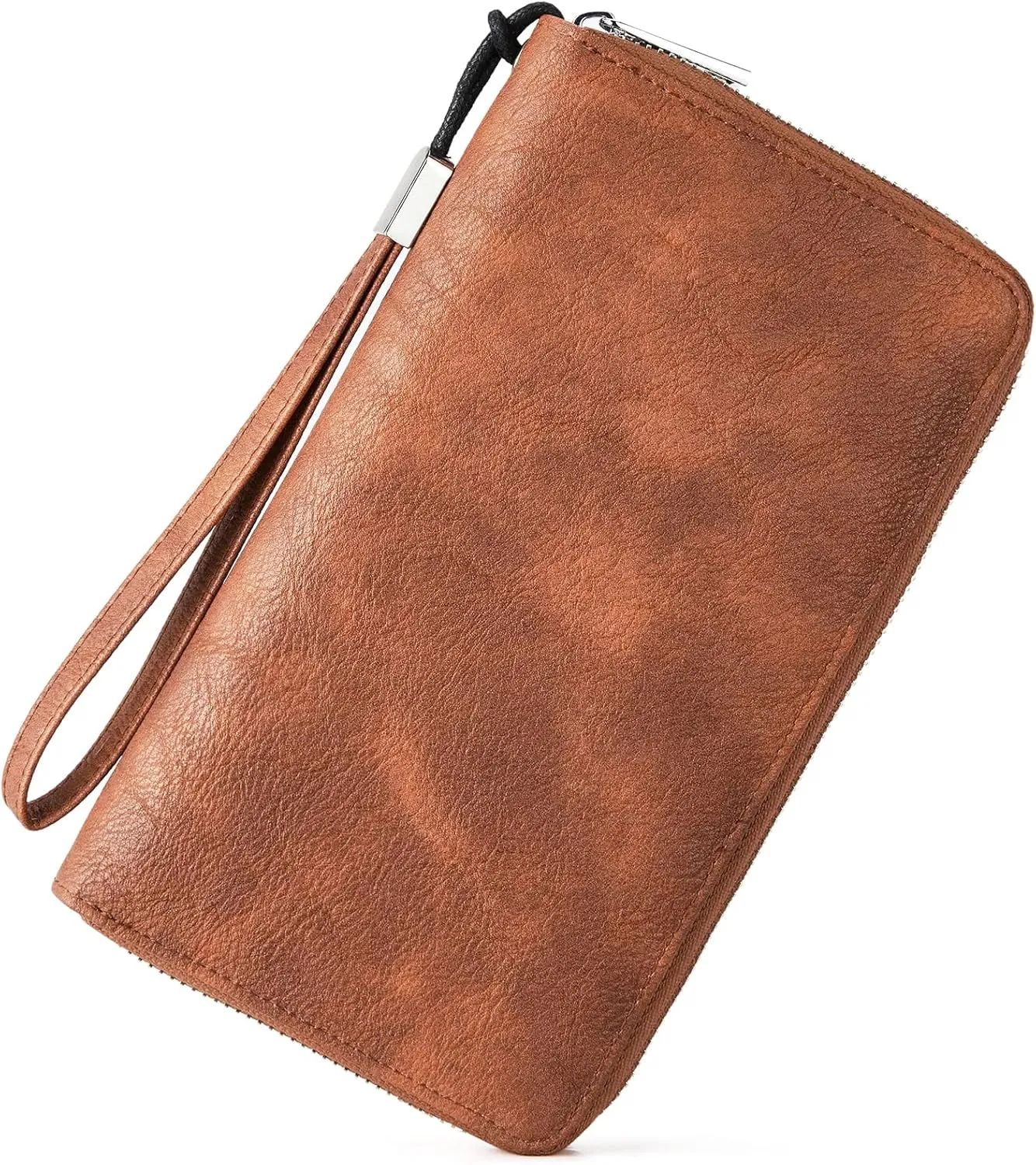 BROMEN Womens Wallet RFID Blocking Large Capacity Wristlet Phone Holder Zip Around Leather Clutch Purse Retro Brown