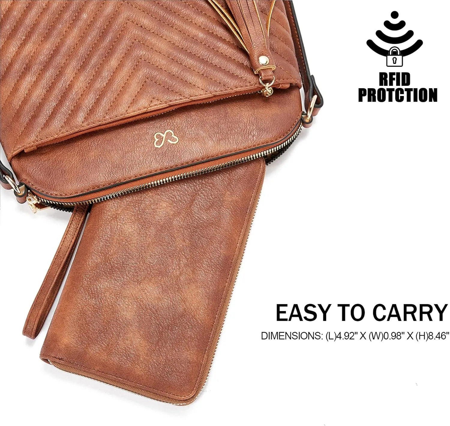BROMEN Womens Wallet RFID Blocking Large Capacity Wristlet Phone Holder Zip Around Leather Clutch Purse Retro Brown