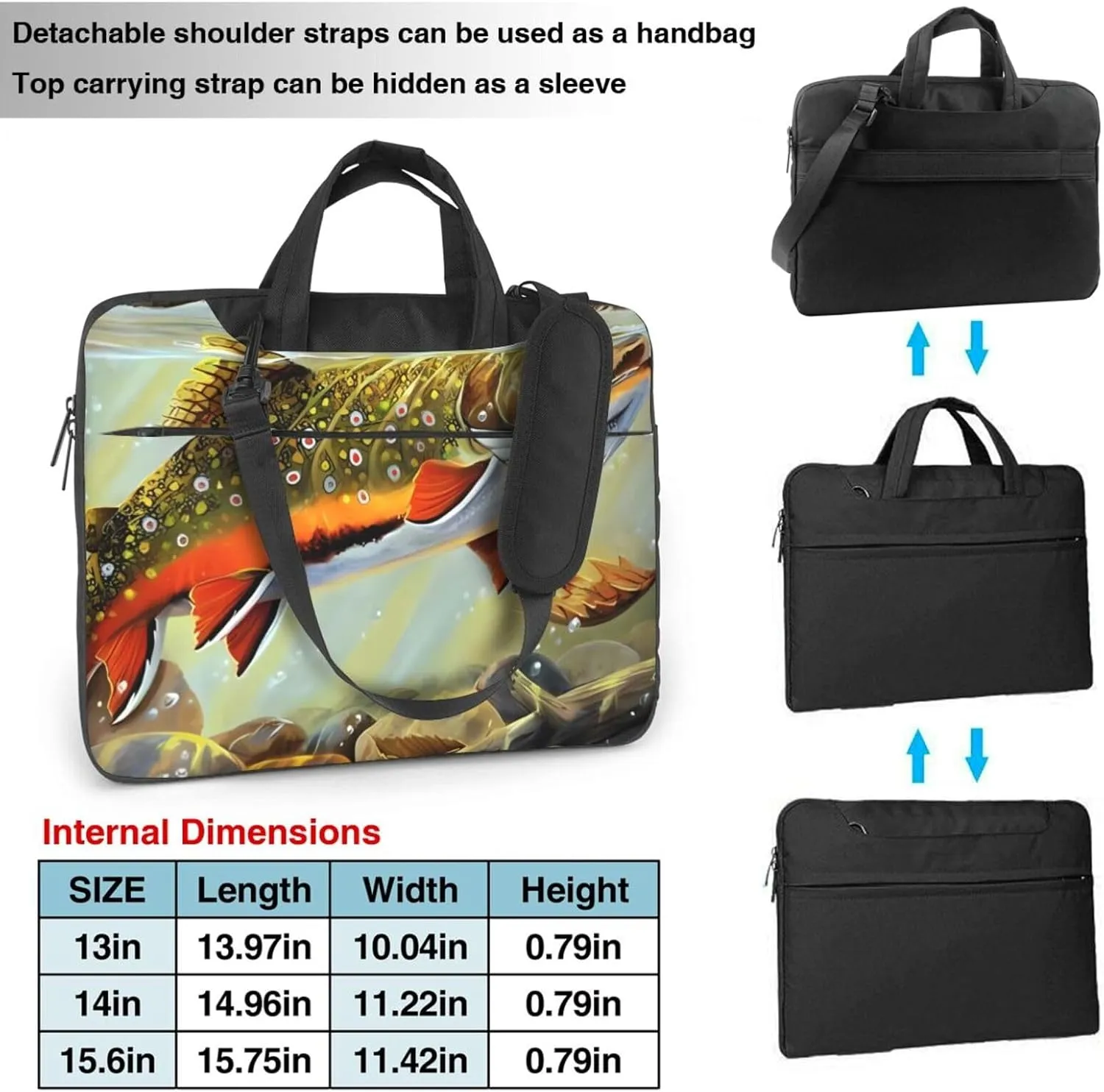 Brook Trout Fly Fishing Ultra-thin portable shoulder laptop bag Stylish and Protective Shockproof soft lining