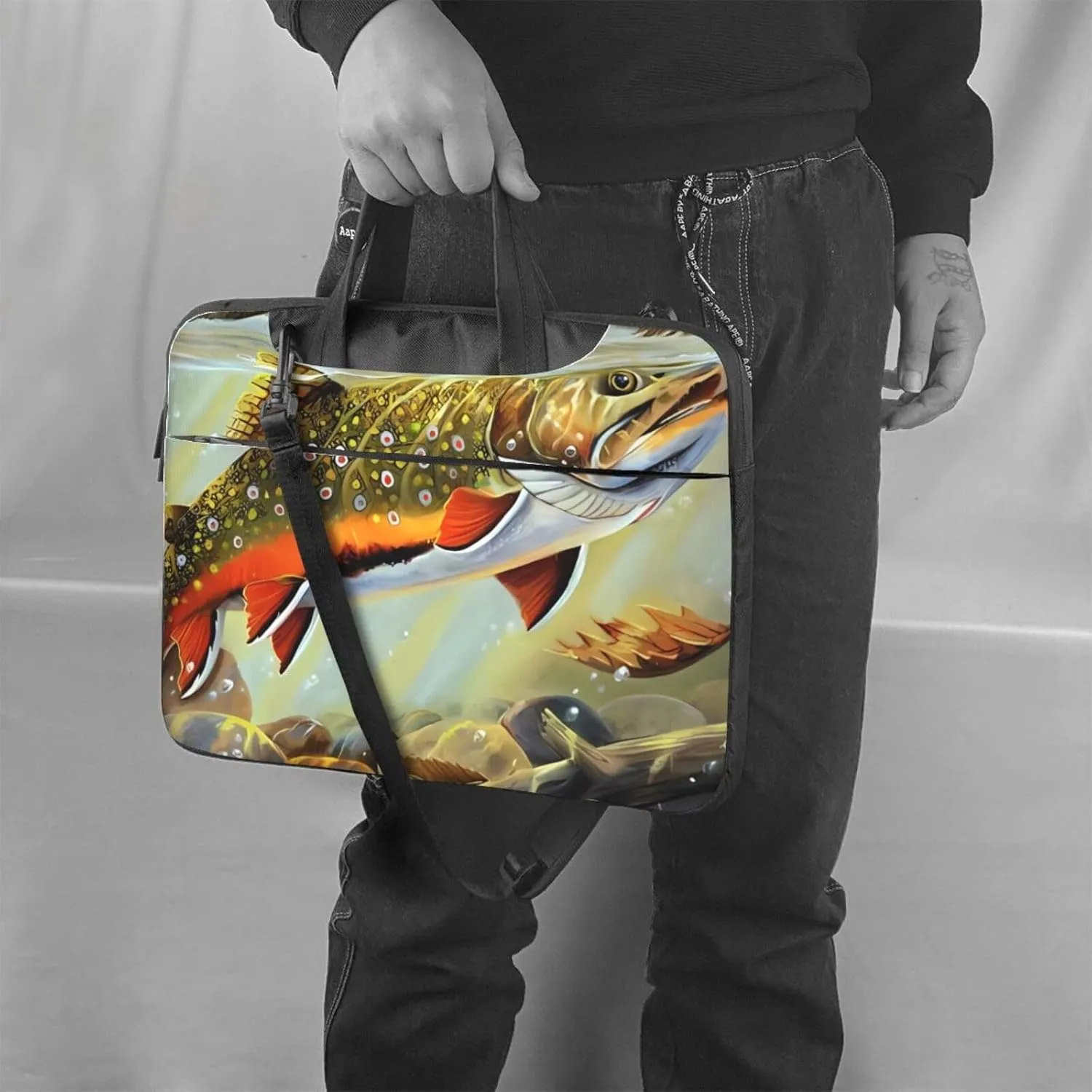 Brook Trout Fly Fishing Ultra-thin portable shoulder laptop bag Stylish and Protective Shockproof soft lining