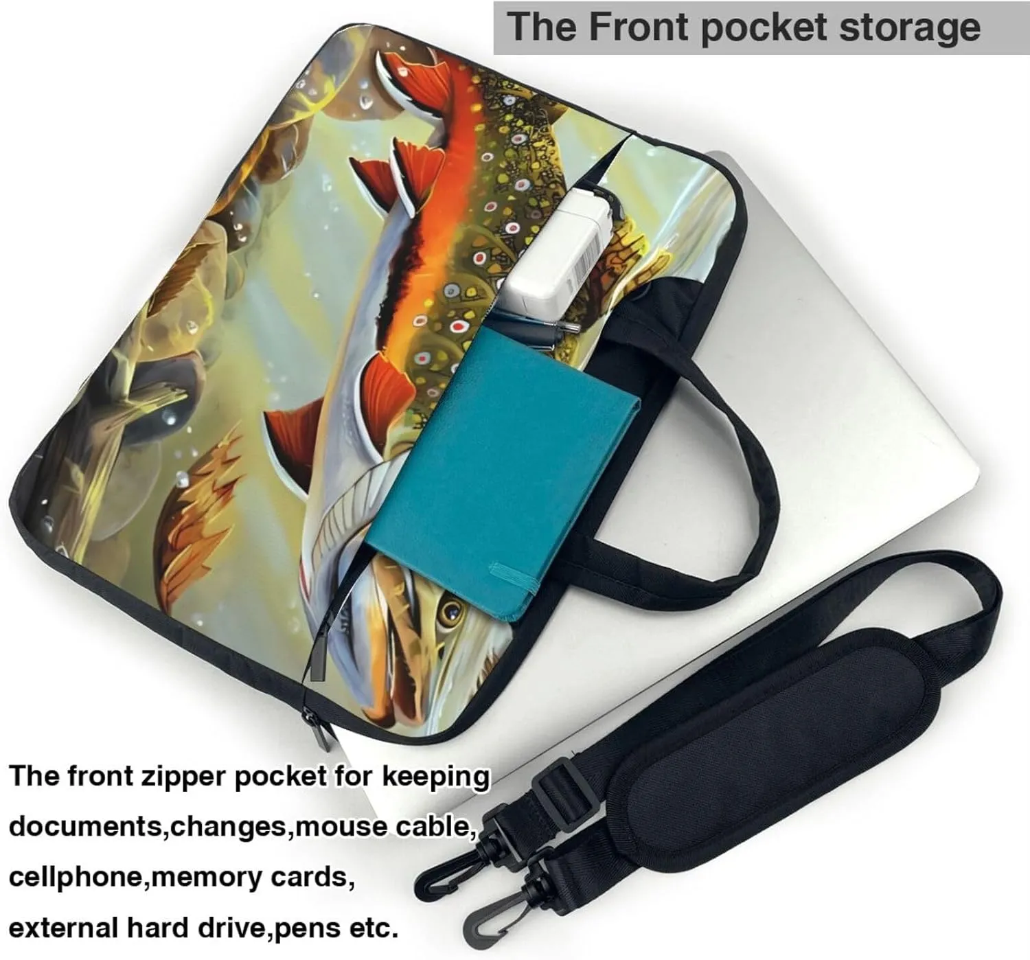 Brook Trout Fly Fishing Ultra-thin portable shoulder laptop bag Stylish and Protective Shockproof soft lining