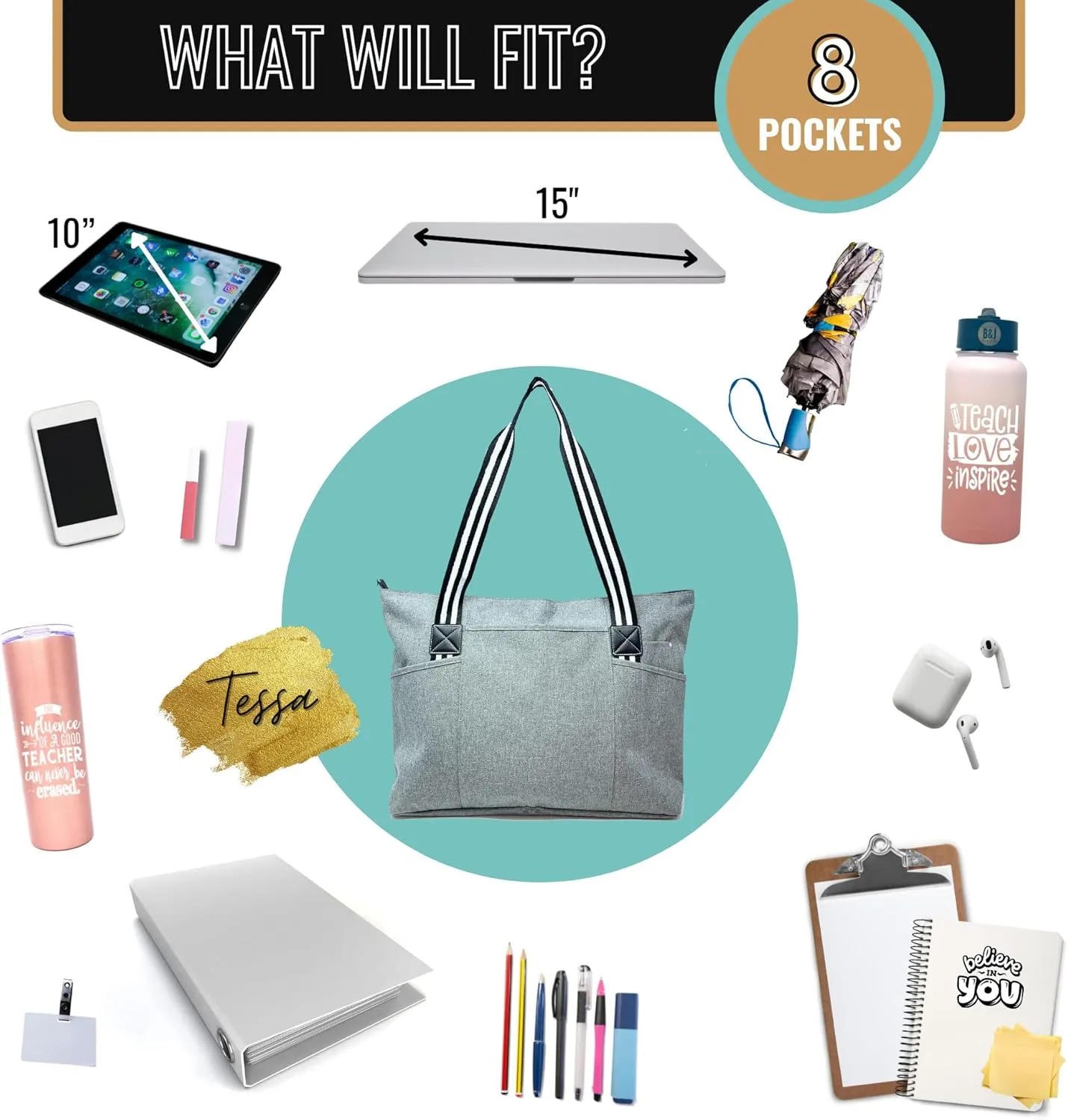Brooke & Jess - Boss Lady Zippered Pocket Canvas Tote Bag - Gift Ideas for Female Bosses, Thank You Office Appreciation Gift