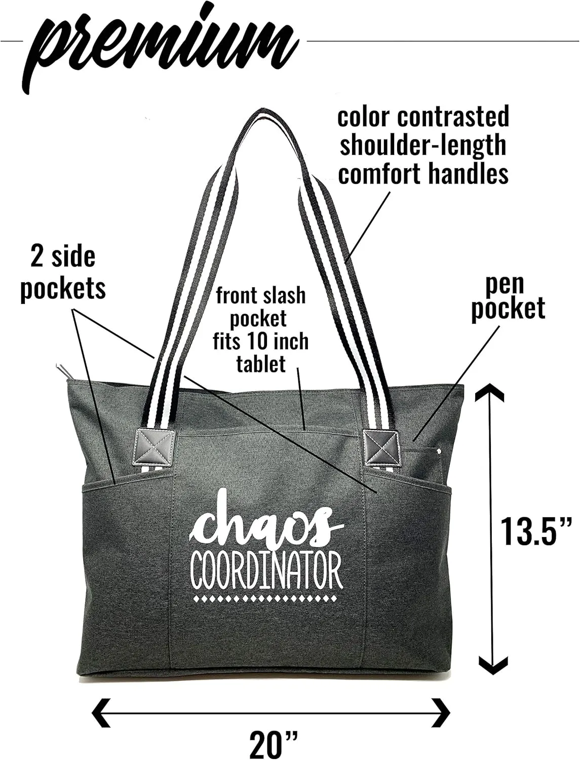 Brooke & Jess - Boss Lady Zippered Pocket Canvas Tote Bag - Gift Ideas for Female Bosses, Thank You Office Appreciation Gift