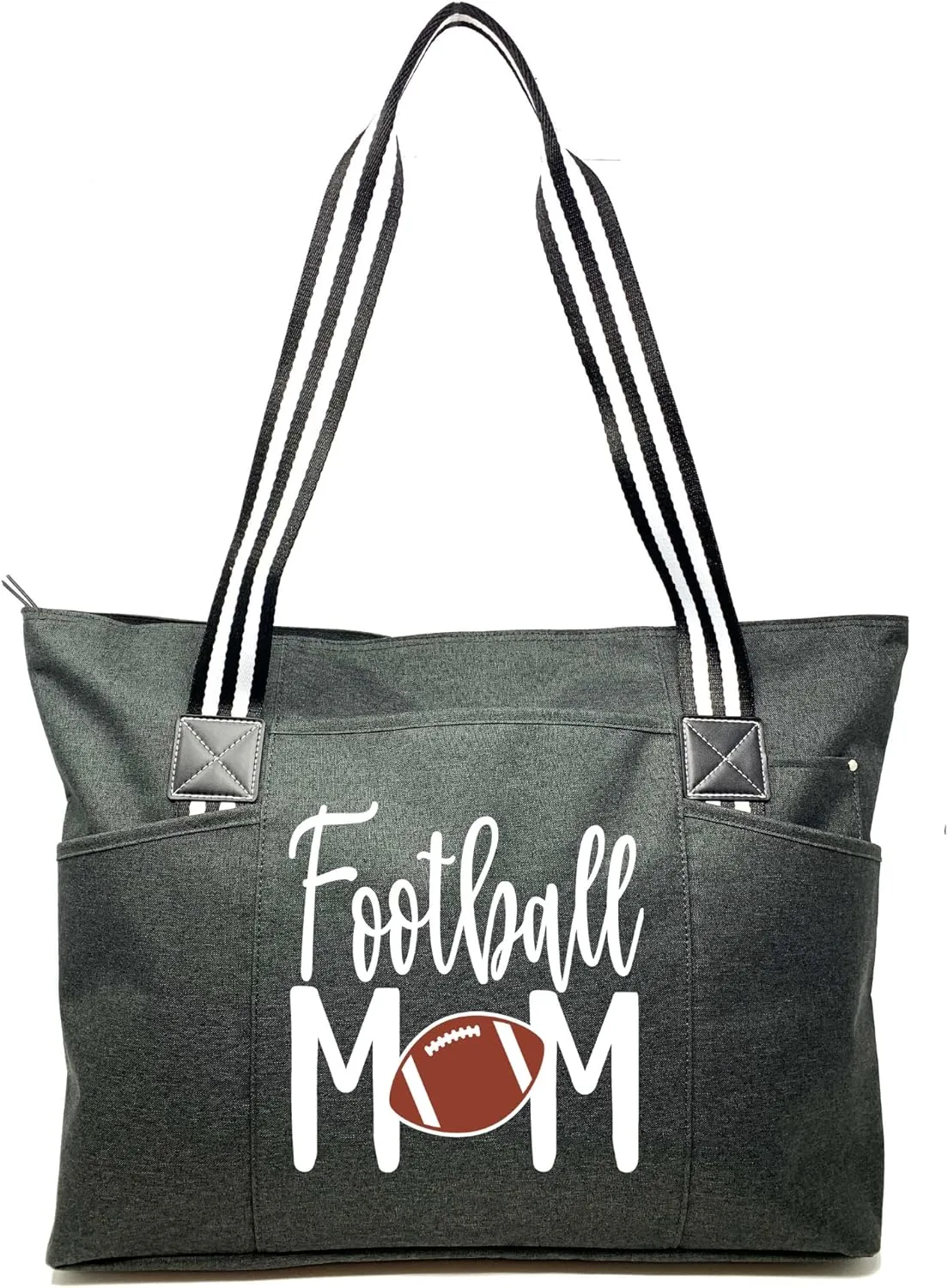Brooke & Jess Designs Sports Mom Large Zippered Tote Bag with Pockets for Women
