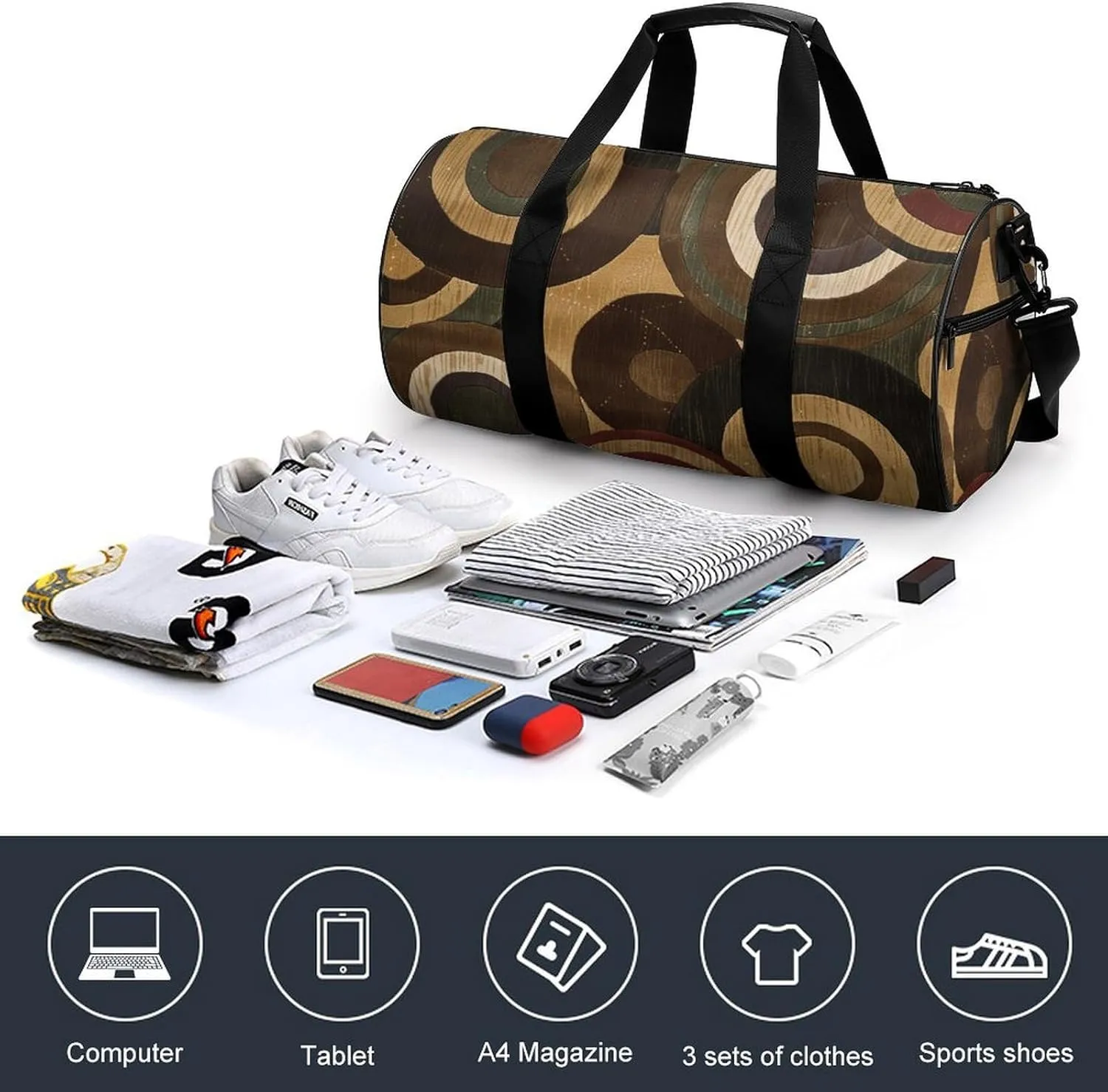 Brown And Tan Gym Bag Small Travel Duffle Bag with Compartment Carry On Weekender Bag for Women Men