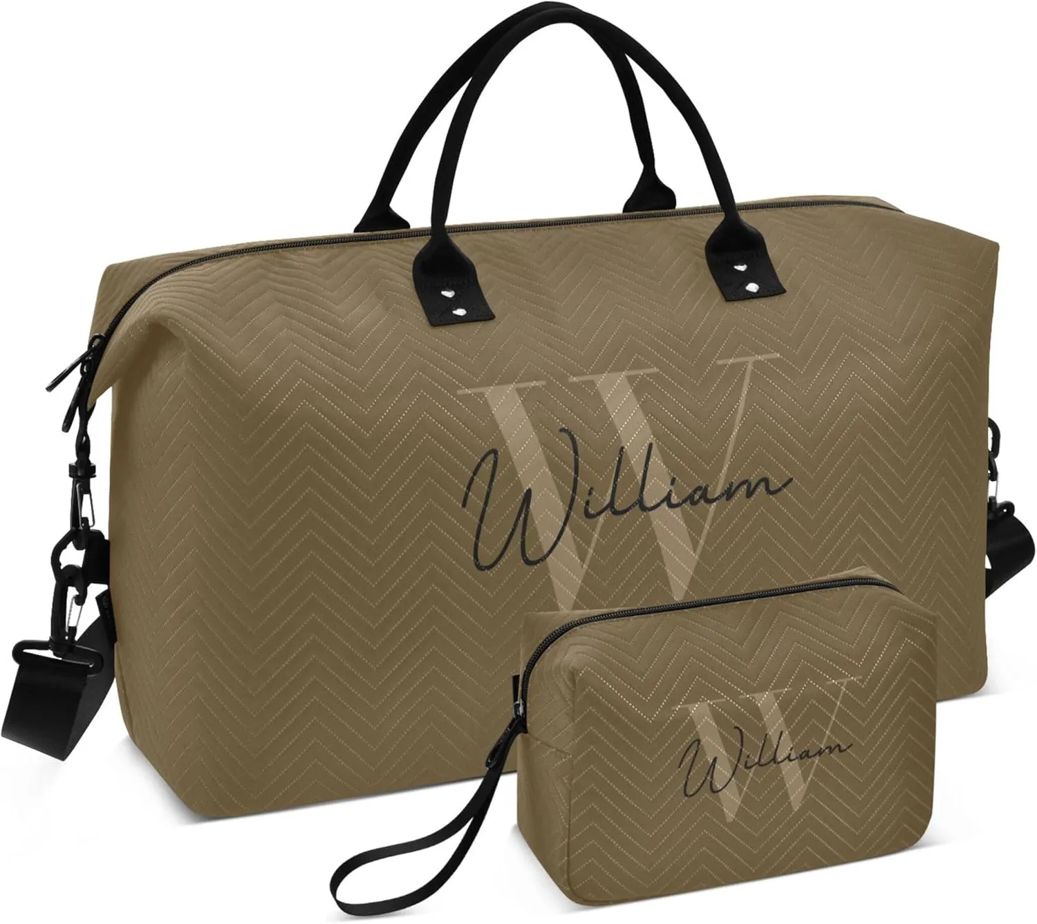 Brown Custom Travel Duffel Bag with Toiletry Bag Personalized Weekender Bag for Trips Sports Business Large Gym Duffel Bag Overnight Bag for Women & Men