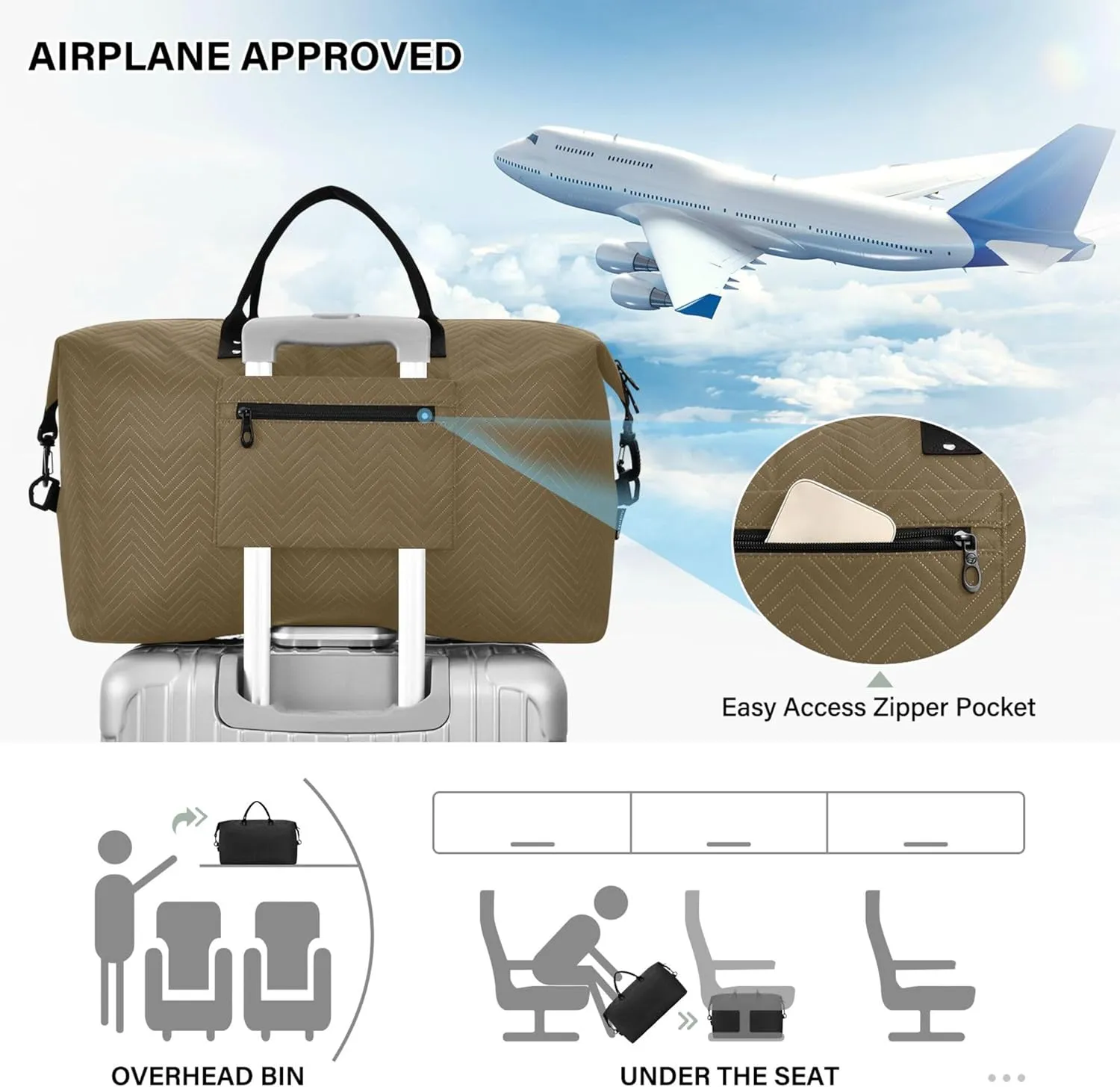Brown Custom Travel Duffel Bag with Toiletry Bag Personalized Weekender Bag for Trips Sports Business Large Gym Duffel Bag Overnight Bag for Women & Men