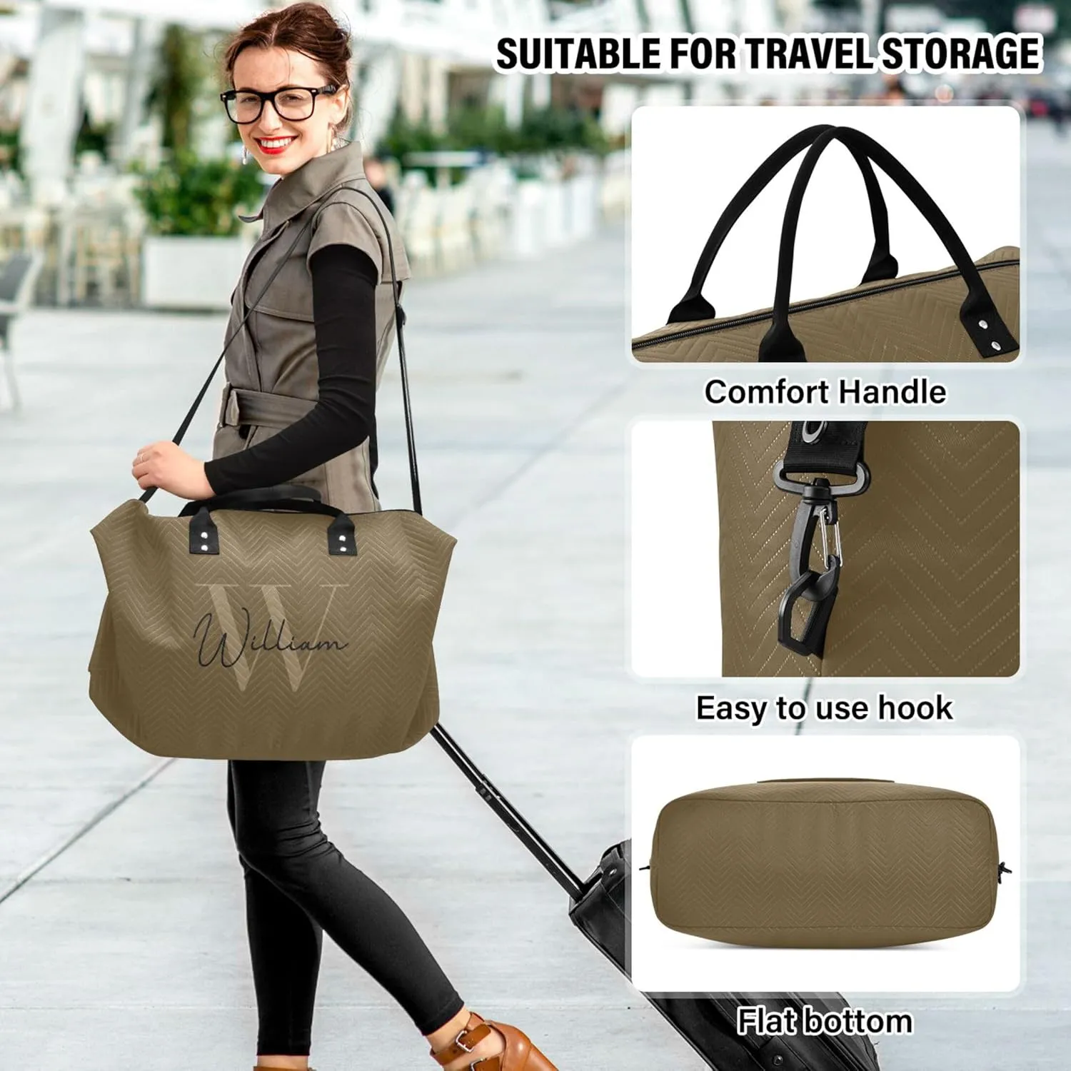 Brown Custom Travel Duffel Bag with Toiletry Bag Personalized Weekender Bag for Trips Sports Business Large Gym Duffel Bag Overnight Bag for Women & Men