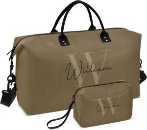 Brown Custom Travel Duffel Bag with Toiletry Bag Personalized Weekender Bag for Trips Sports Business Large Gym Duffel Bag Overnight Bag for Women & Men