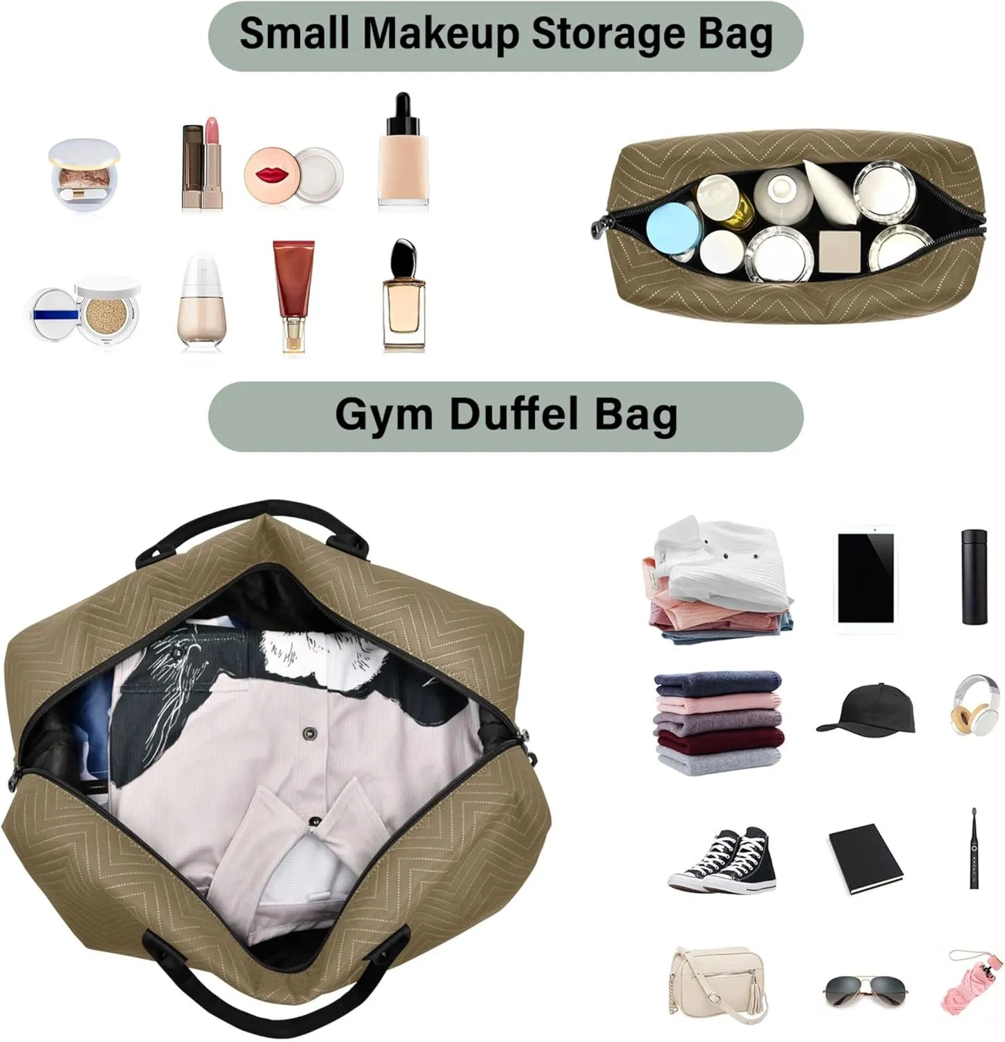 Brown Custom Travel Duffel Bag with Toiletry Bag Personalized Weekender Bag for Trips Sports Business Large Gym Duffel Bag Overnight Bag for Women & Men