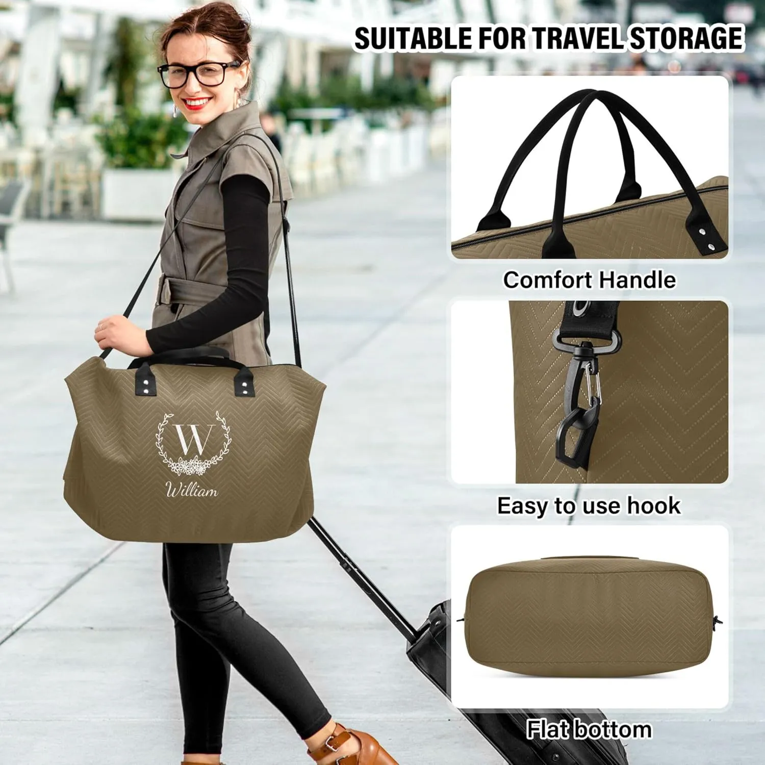 Brown Custom Travel Duffel Bag with Toiletry Bag Personalized Weekender Bag for Trips Sports Business Large Overnight Bag Gym Duffel Bag for Women & Men