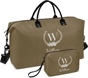 Brown Custom Travel Duffel Bag with Toiletry Bag Personalized Weekender Bag for Trips Sports Business Large Overnight Bag Gym Duffel Bag for Women & Men