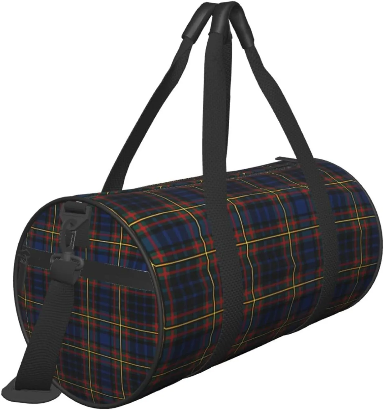 Brown Tartan Round Travel Duffel Bag Large Capacity Gym Sports Bags for Hiking Vacation Trips