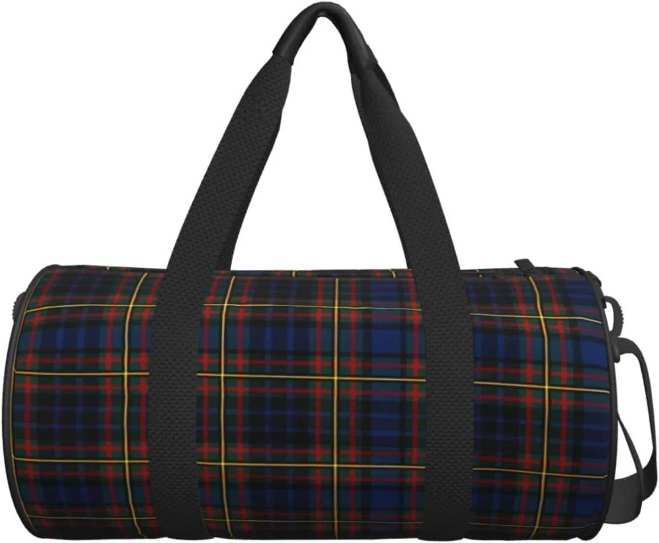 Brown Tartan Round Travel Duffel Bag Large Capacity Gym Sports Bags for Hiking Vacation Trips