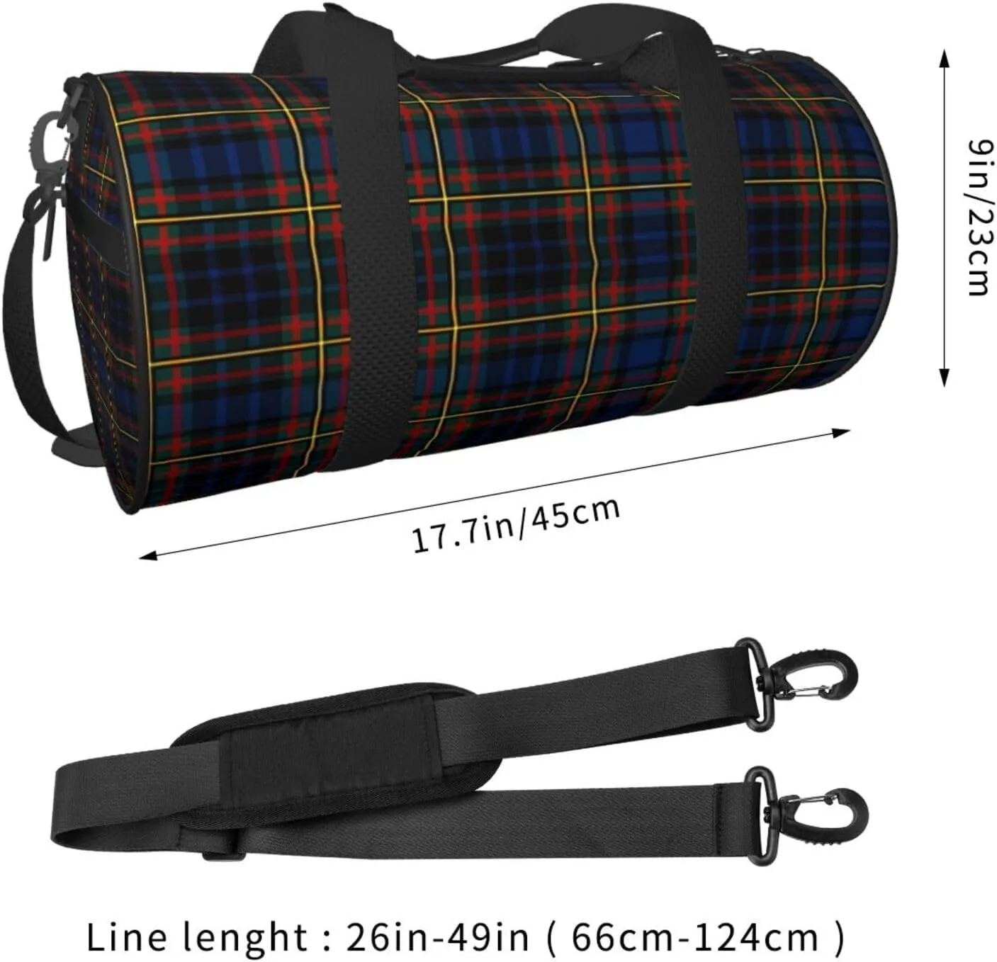 Brown Tartan Round Travel Duffel Bag Large Capacity Gym Sports Bags for Hiking Vacation Trips