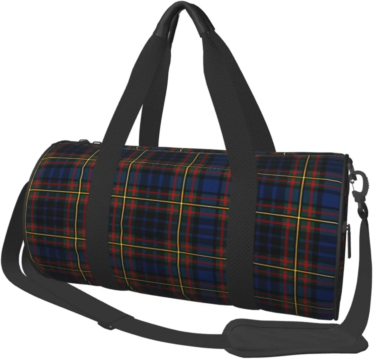 Brown Tartan Round Travel Duffel Bag Large Capacity Gym Sports Bags for Hiking Vacation Trips
