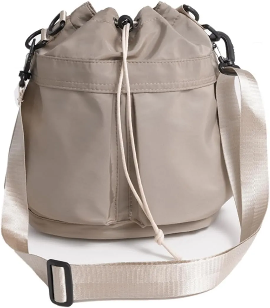 Bucket Bag for Women - Waterproof Nylon Tote Handbag with Drawstring Closure - Casual Shoulder Bag with Top Handle