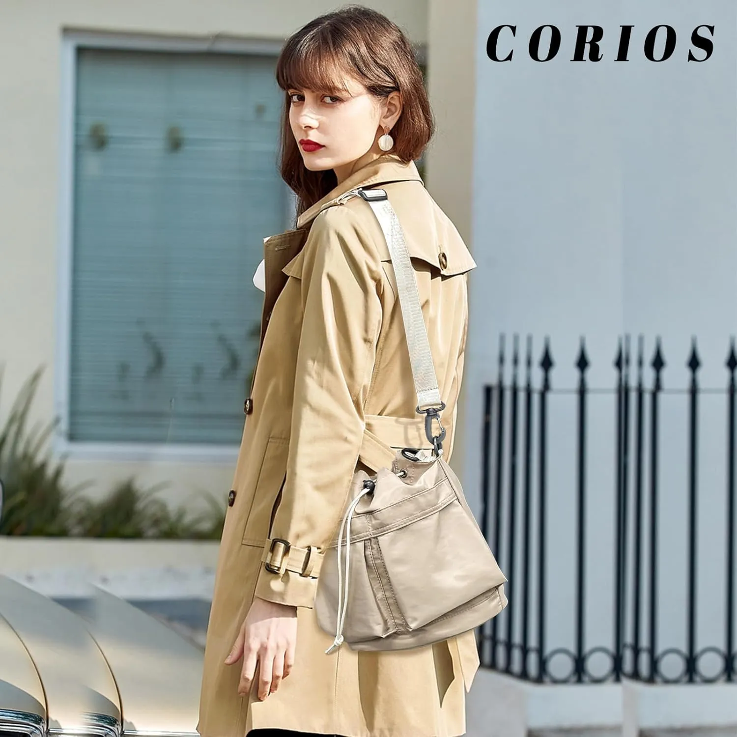 Bucket Bag for Women - Waterproof Nylon Tote Handbag with Drawstring Closure - Casual Shoulder Bag with Top Handle