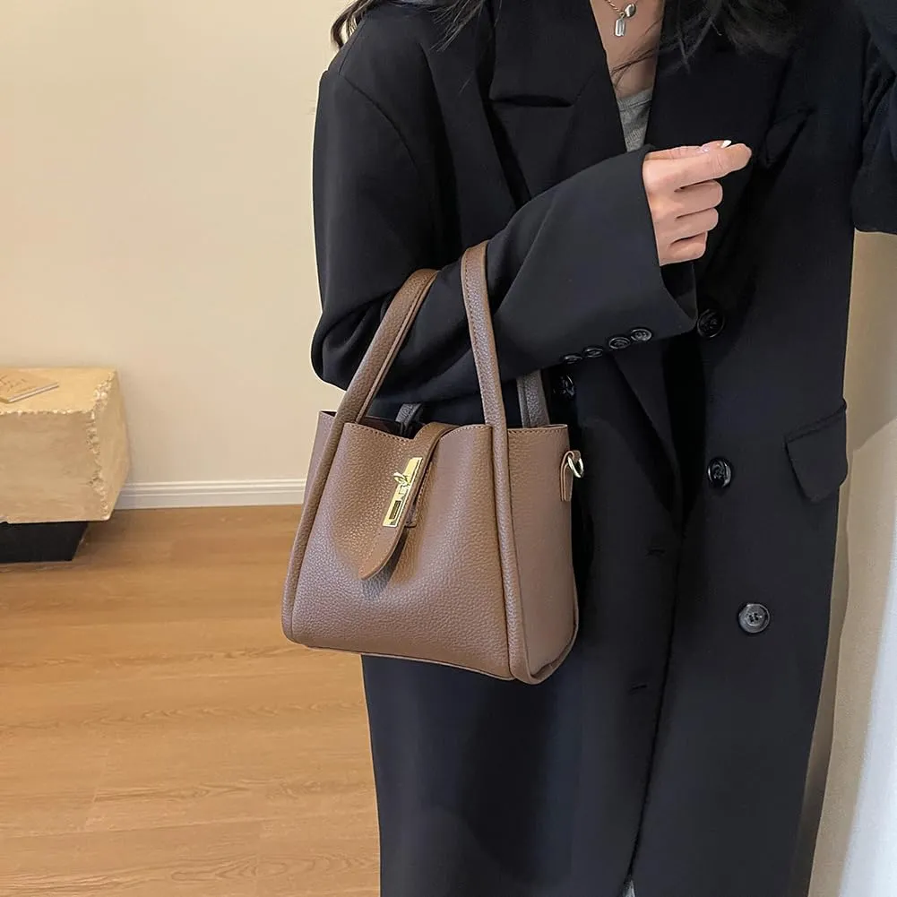 Bucket Bags for Women - Leather Crossbody Bucket Purse Small Handbag Trendy Vintage Shoulder Bag with Small Purse