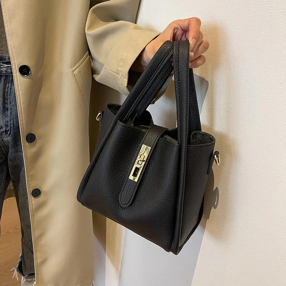Bucket Bags for Women - Leather Crossbody Bucket Purse Small Handbag Trendy Vintage Shoulder Bag with Small Purse