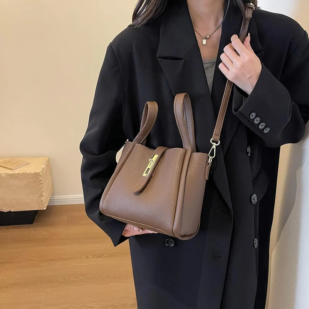 Bucket Bags for Women - Leather Crossbody Bucket Purse Small Handbag Trendy Vintage Shoulder Bag with Small Purse