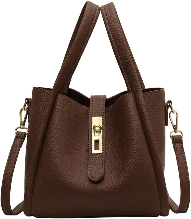 Bucket Bags for Women - Leather Crossbody Bucket Purse Small Handbag Trendy Vintage Shoulder Bag with Small Purse