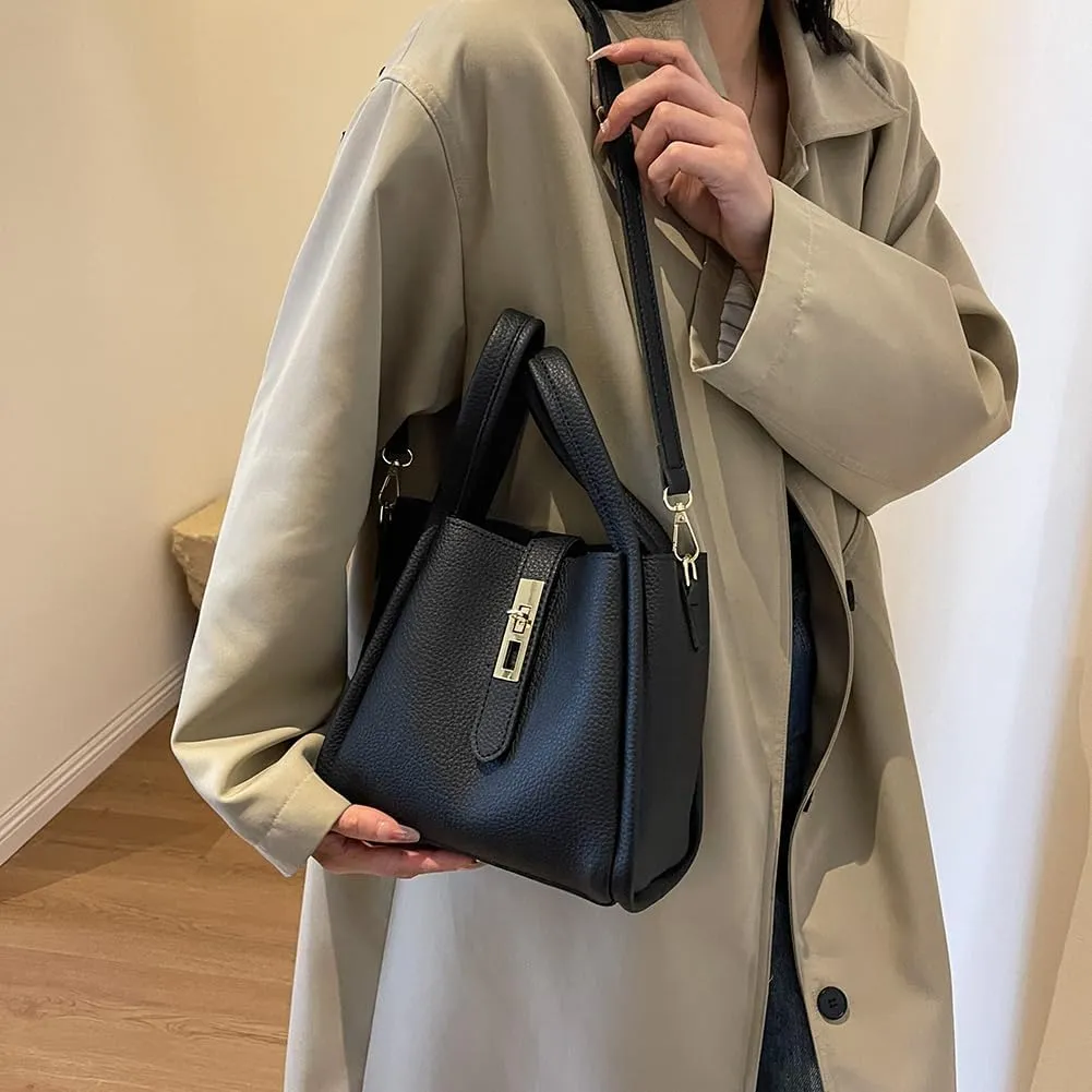 Bucket Bags for Women - Leather Crossbody Bucket Purse Small Handbag Trendy Vintage Shoulder Bag with Small Purse