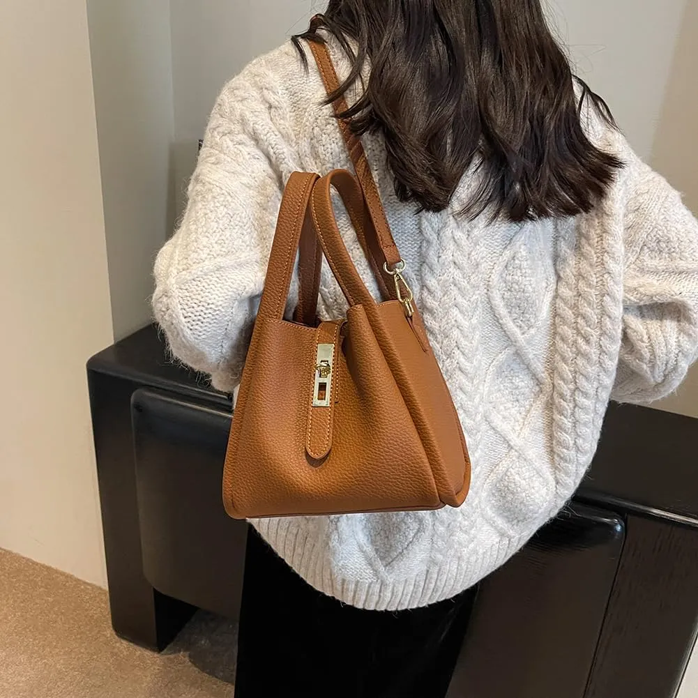 Bucket Bags for Women - Leather Crossbody Bucket Purse Small Handbag Trendy Vintage Shoulder Bag with Small Purse