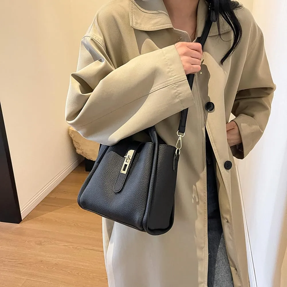 Bucket Bags for Women - Leather Crossbody Bucket Purse Small Handbag Trendy Vintage Shoulder Bag with Small Purse
