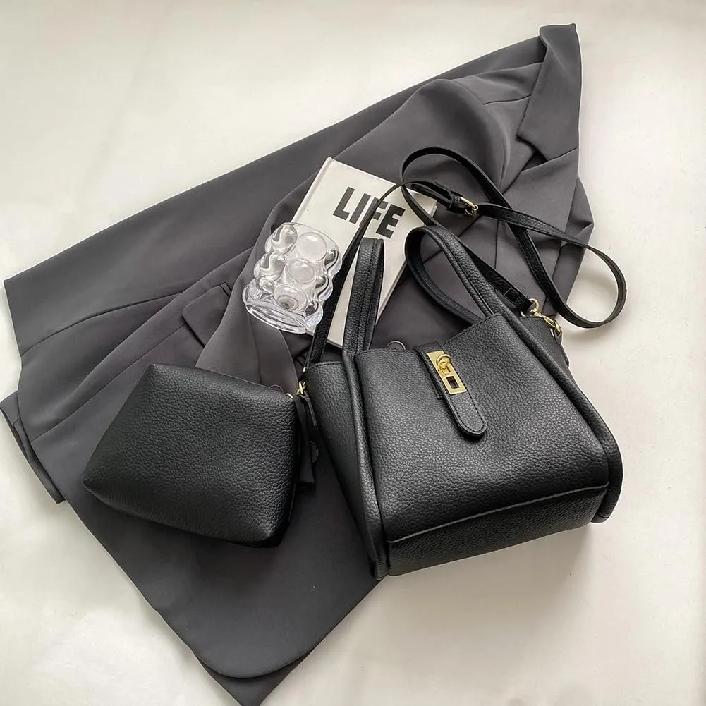 Bucket Bags for Women - Leather Crossbody Bucket Purse Small Handbag Trendy Vintage Shoulder Bag with Small Purse