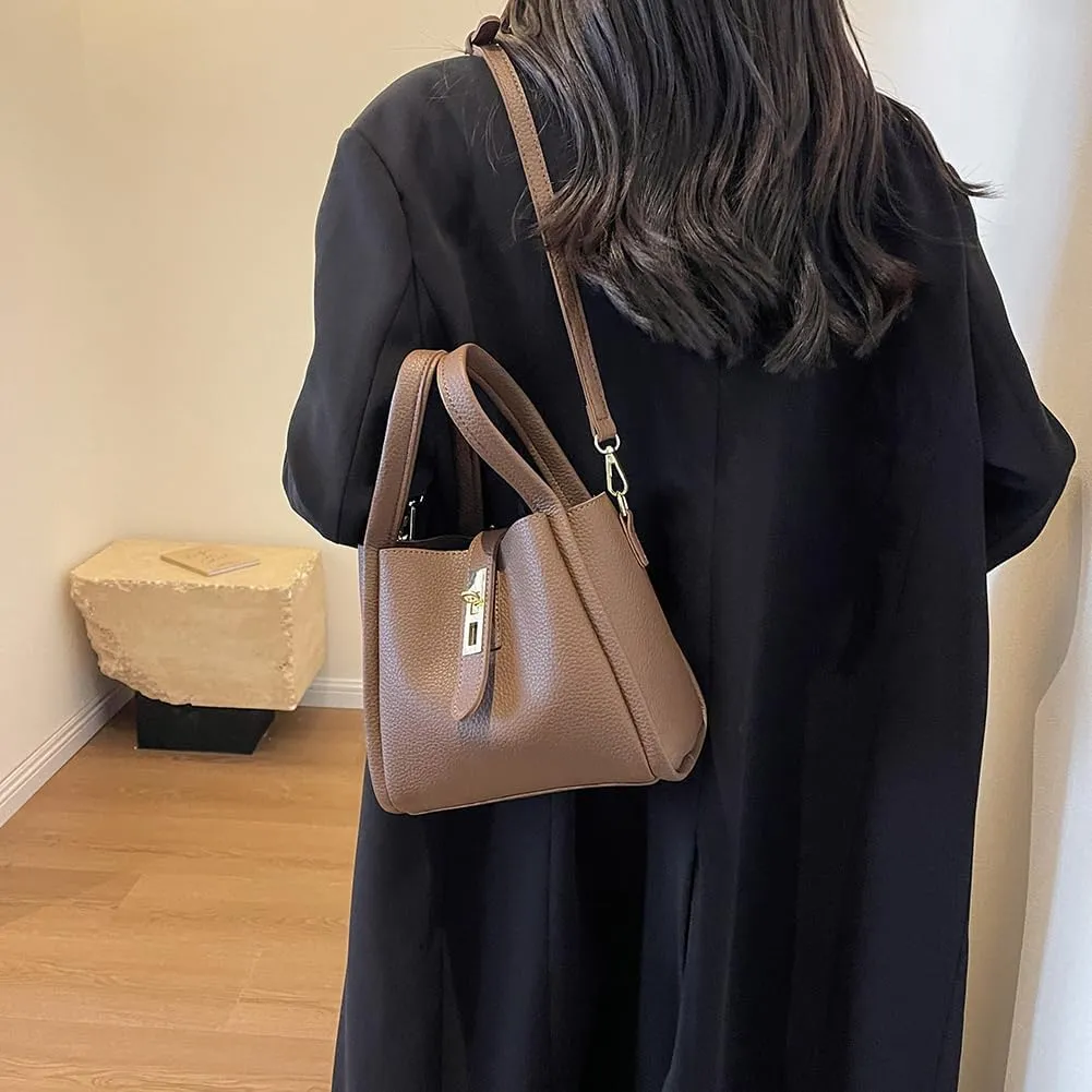 Bucket Bags for Women - Leather Crossbody Bucket Purse Small Handbag Trendy Vintage Shoulder Bag with Small Purse