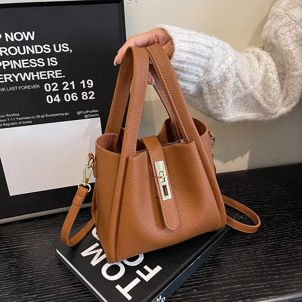 Bucket Bags for Women - Leather Crossbody Bucket Purse Small Handbag Trendy Vintage Shoulder Bag with Small Purse