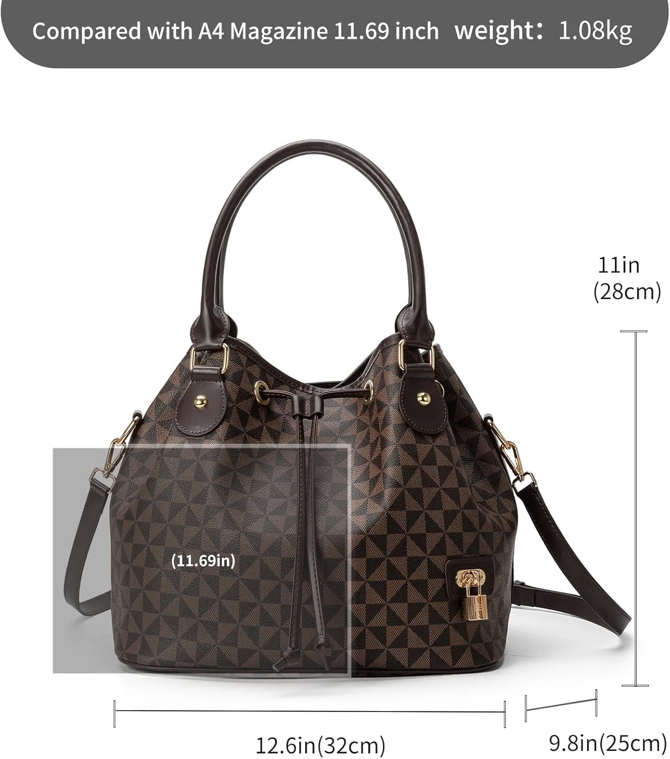 Bucket Purse for Women With Chic West Hobo Style, Drawstring Shoulder Handbag, Tote Featuring Pockets Design