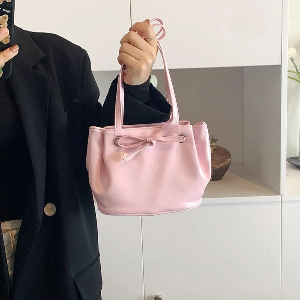 Bucket Purses for Women PU Leather Shoulder Bag Bucket Tote Purse Y2K Hobo Handbag Bow Underarm Bag