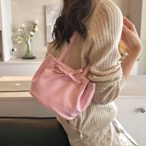 Bucket Purses for Women PU Leather Shoulder Bag Bucket Tote Purse Y2K Hobo Handbag Bow Underarm Bag